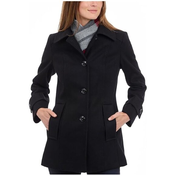 NEW London Fog Womens Single-Breasted Wool Coat with Scarf Black XXL - Picture 2 of 5